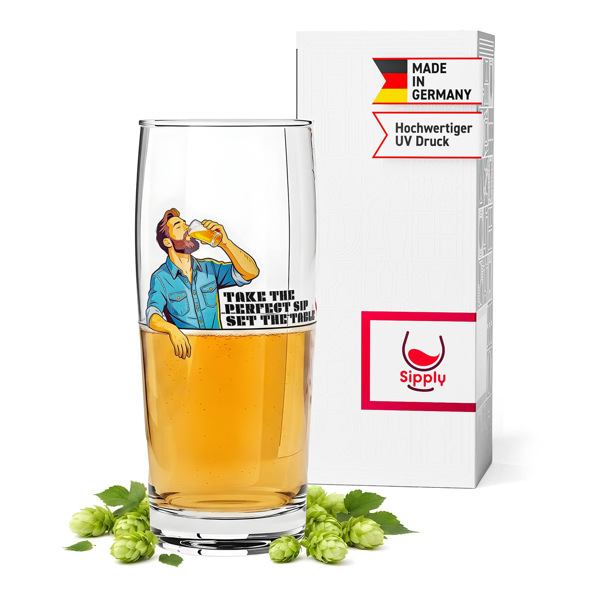 Sipply Bierglas SETTING THE TABLE Take the Perfect SIP Willibecher 0,5l - Der lustige Social Media-Trend