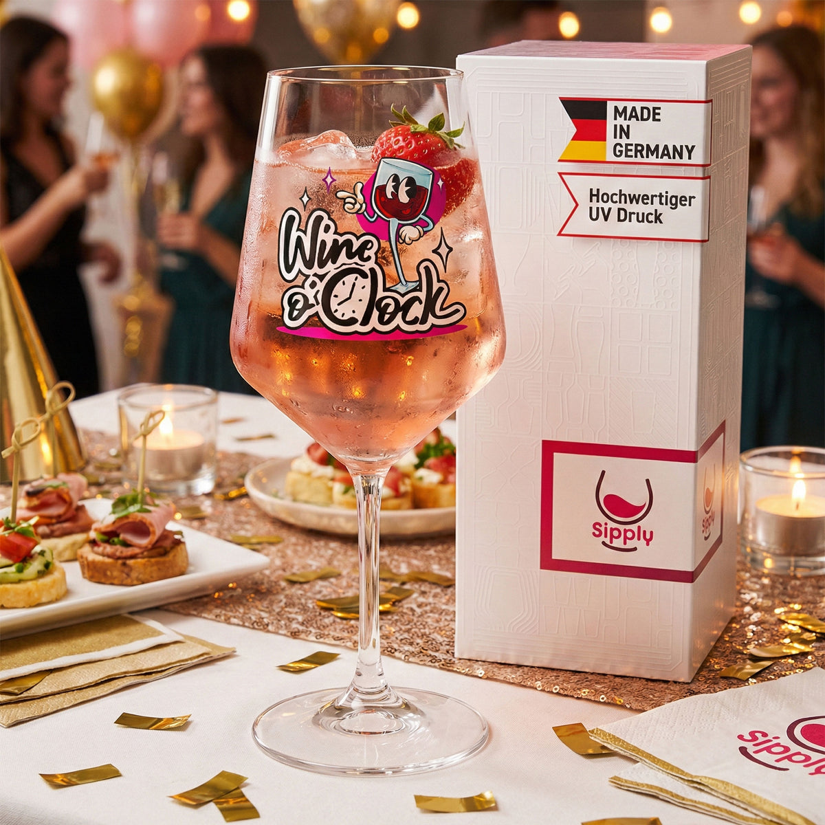 Sipply Weinglas mit lustigem Spruch Wine o´Clock 0,5l – Ansicht 2