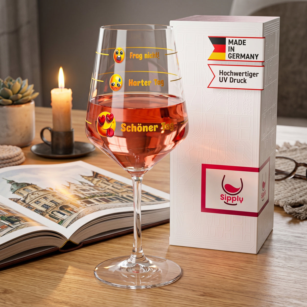 Sipply Weinglas mit Spruch Frag nicht Harter Tag Schöner Tag mit Emoji 0,5l – Ansicht 3