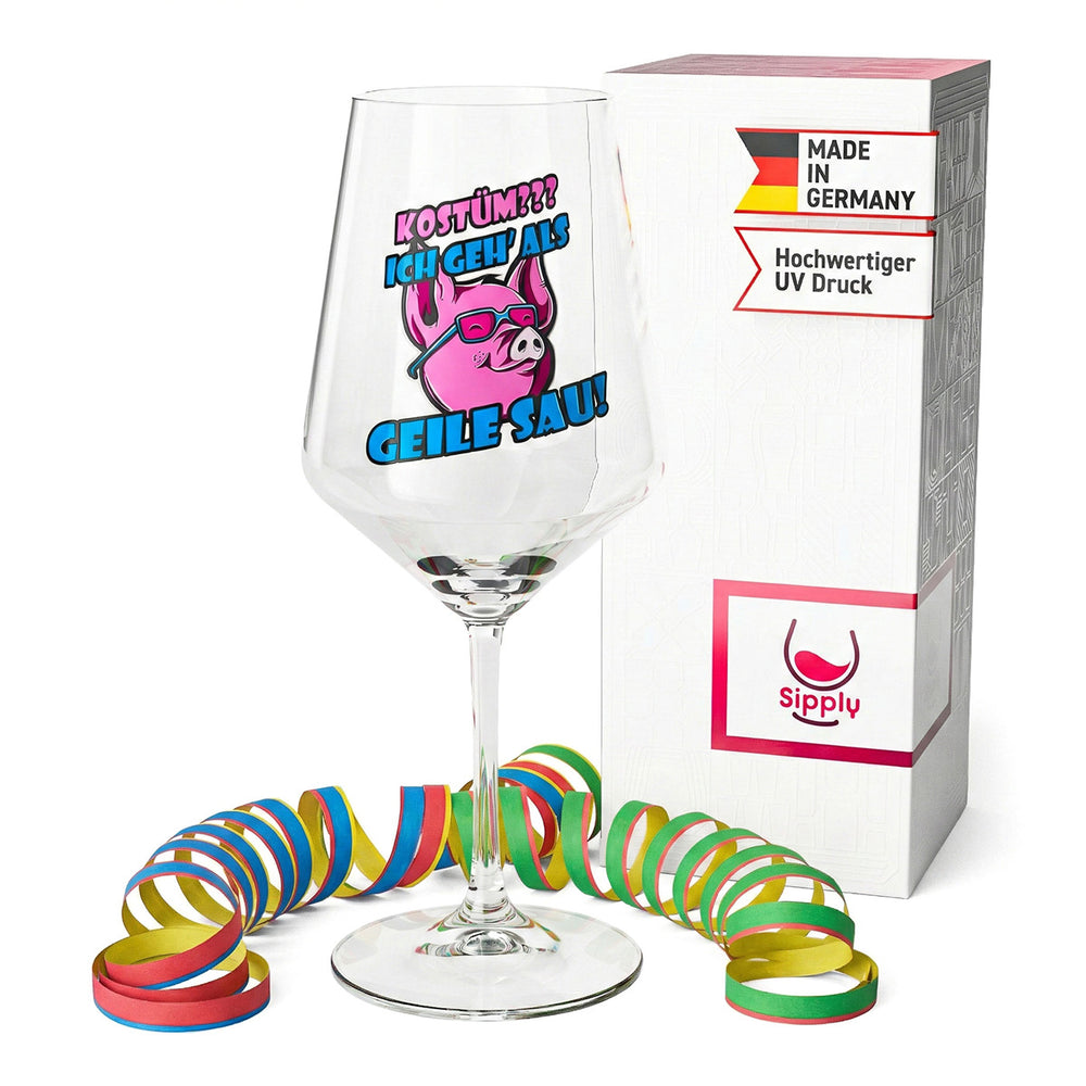 Sipply Weinglas zum Karneval Fasching "Geile Sau" 0,5l