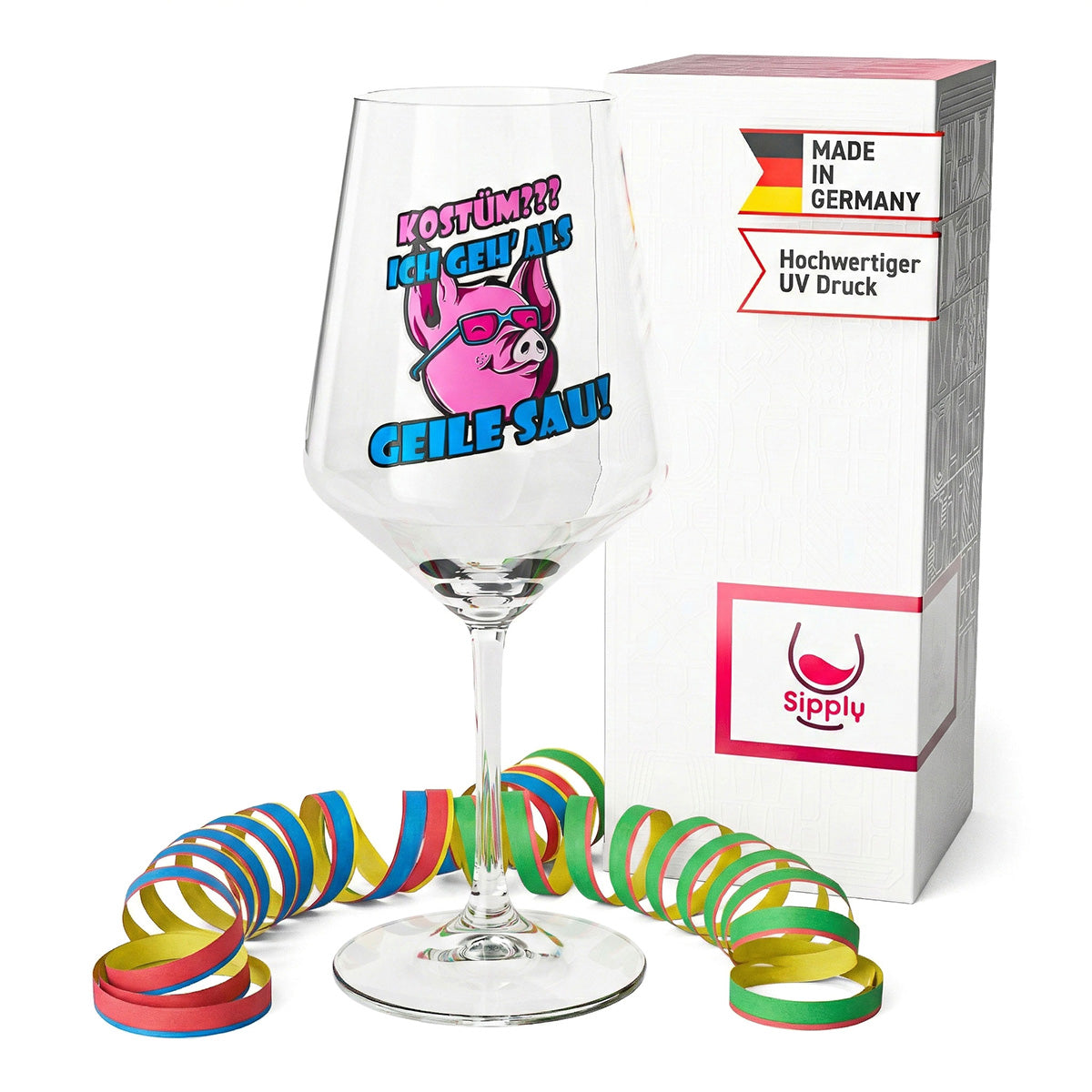 Sipply Weinglas zum Karneval Fasching "Geile Sau" 0,5l