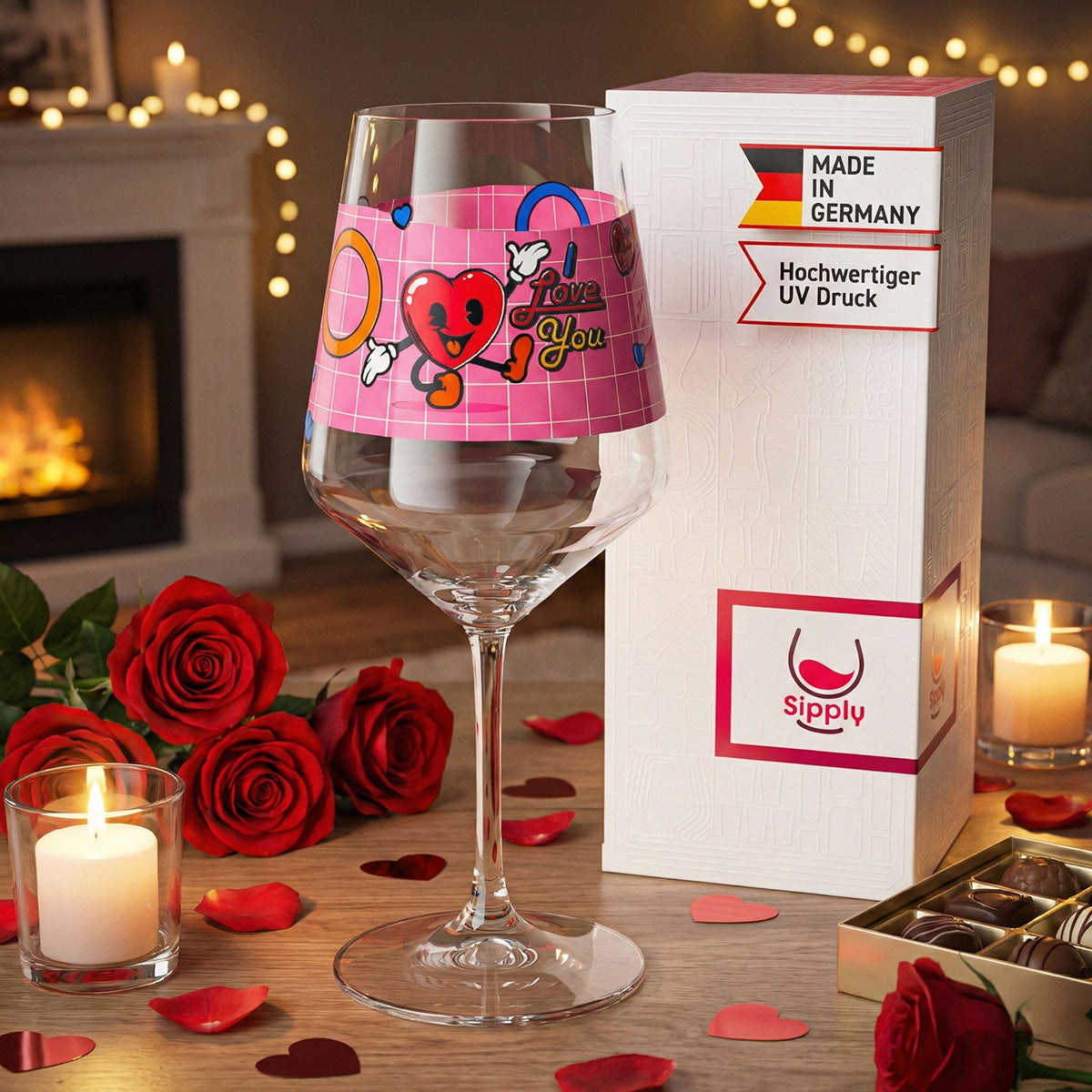 Sipply Weinglas zum Valentinstag "I Love You" Herz Geschenk 0,5l – Ansicht 3