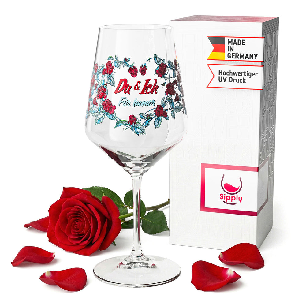 Sipply Weinglas zum Valentinstag Rosenkranz "Du & Ich Für Immer" 0,5l