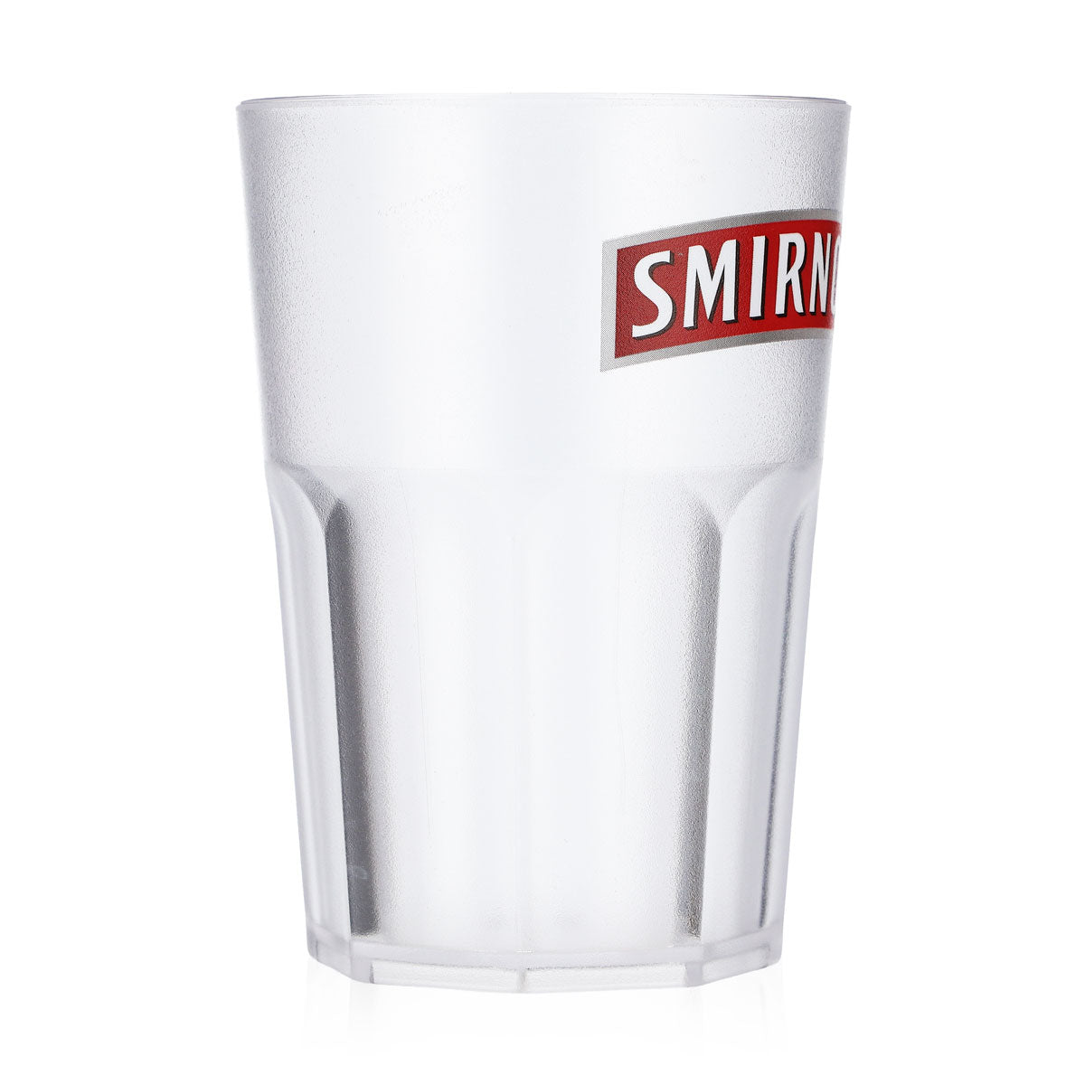 Smirnoff Vodka Glas Mehrwegbecher Kunststoff 0,43l Relief breites rotes Logo – Ansicht 2