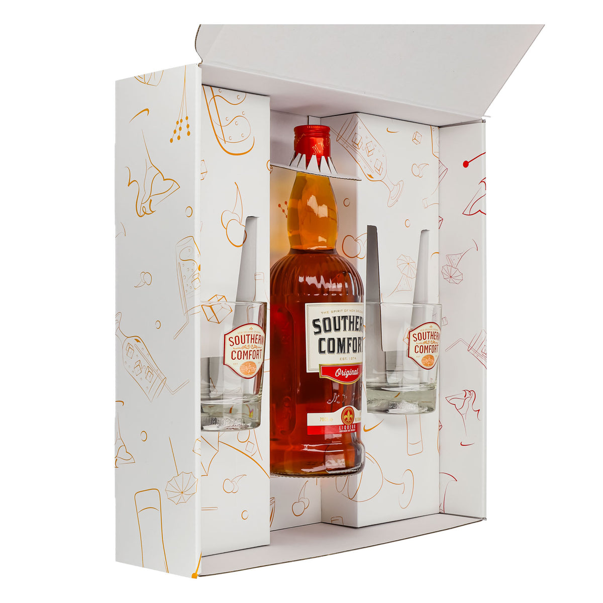 Southern Comfort Geschenkset 0,7l Flasche 35,0 % Vol. + Tumbler Gläser–Weiß – Ansicht 4