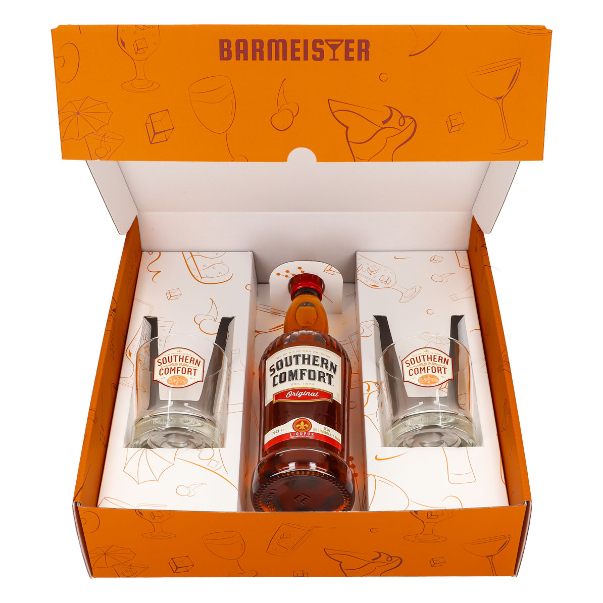 Southern Comfort Geschenkset 0,7l Flasche 35,0 % Vol. + Tumbler Gläser–Orange – Ansicht 3