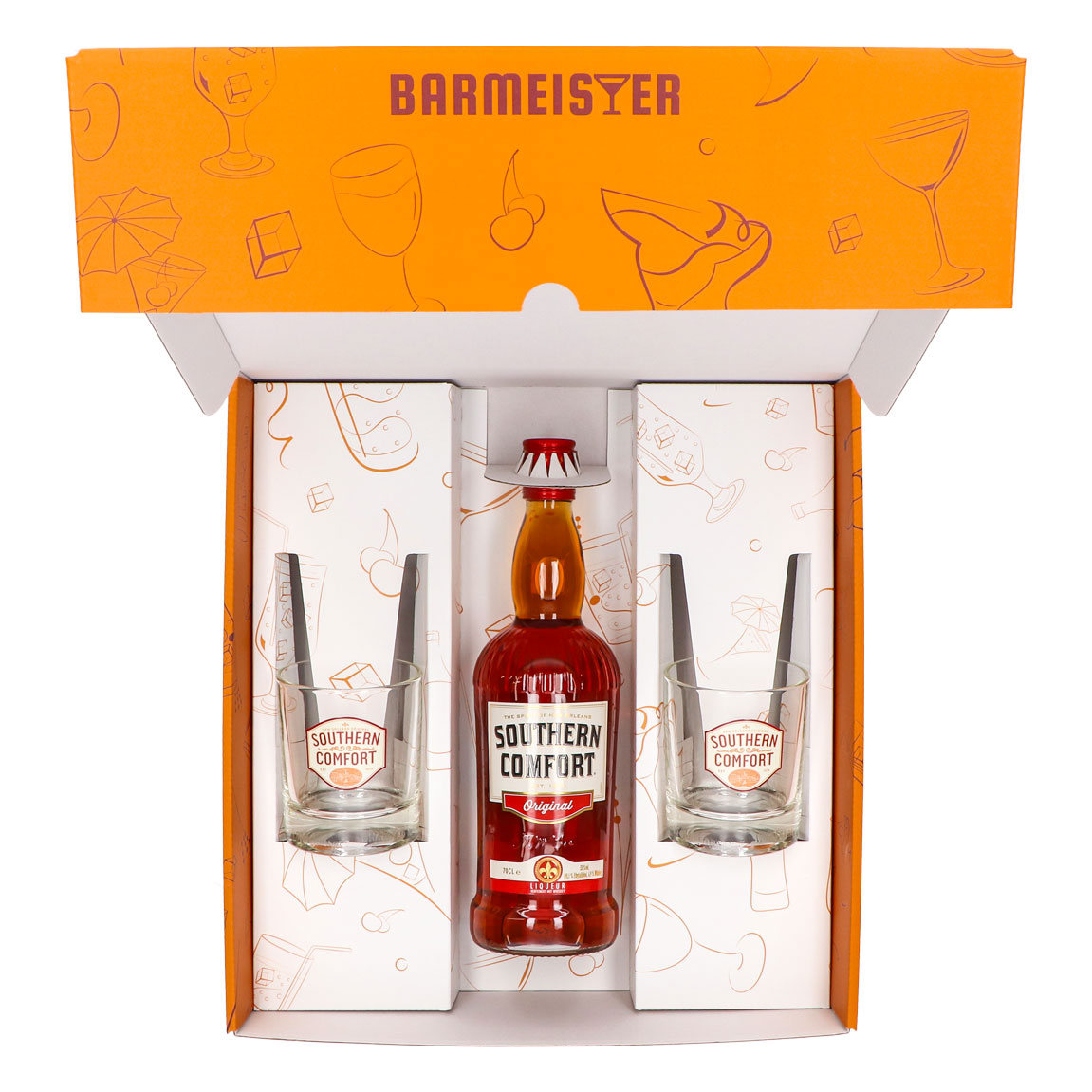 Southern Comfort Geschenkset 0,7l Flasche 35,0 % Vol. + Tumbler Gläser–Orange – Ansicht 5
