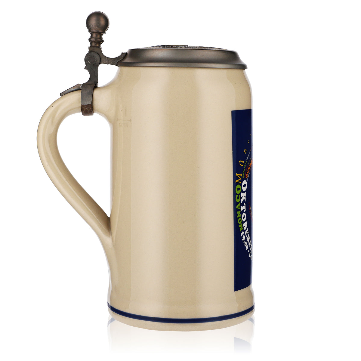 Steingut Bierseidel Glas 1,0l Tonkrug Oktoberfest München 2009 mit Zinndeckel – Ansicht 3