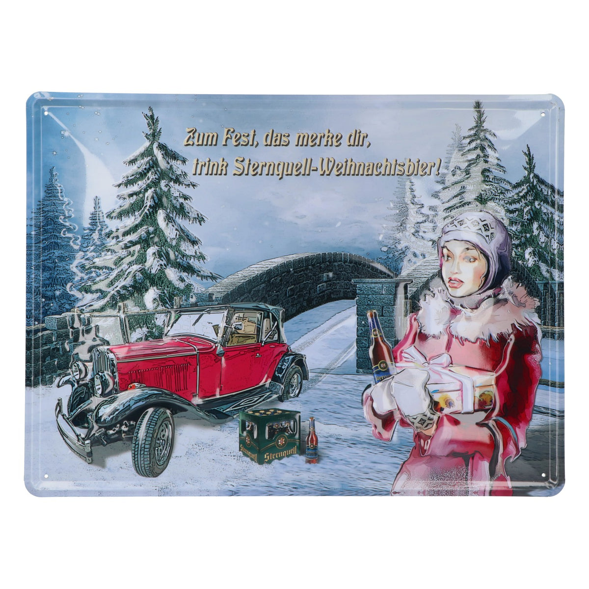 Sternquell Bier Blechschild Wandschild 40x30 cm "Zum Fest, das merke dir, trink Sternquell-Weihnachtsbier!"