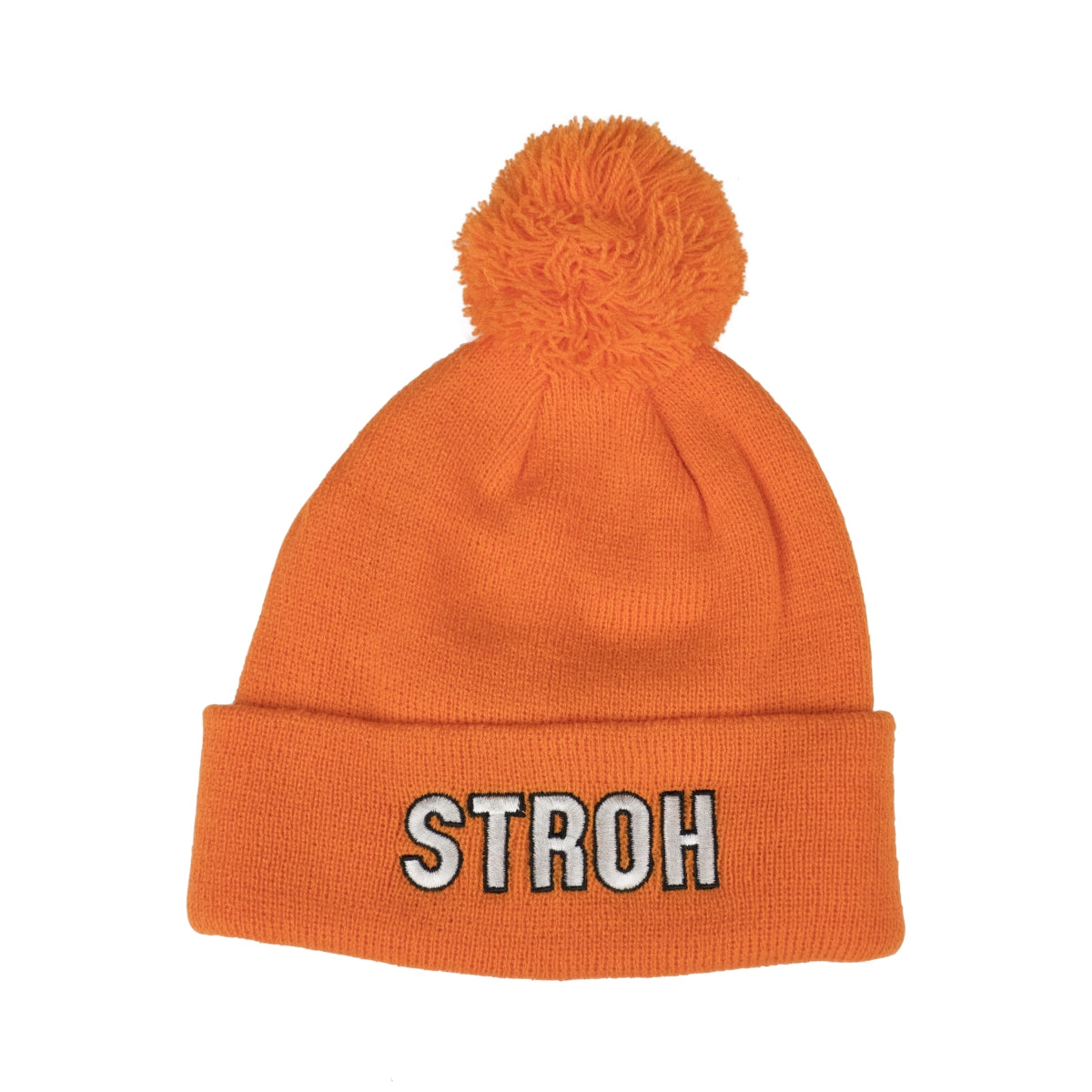 Stroh Rum Beanie Strick Woll Bommel Winter Mütze One-Size Unisex Cap Hat Kappe