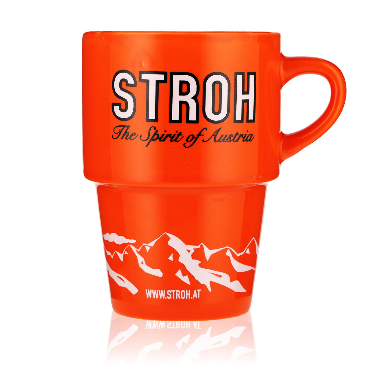 Stroh Rum Glas Keramik-Tasse Kaffeebecher Orange "Add a little STROH!"