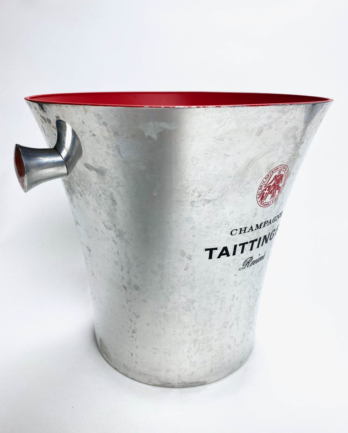 Taittinger Champagner Flaschenkühler Eiswürfelbehälter Metalleimer mit rot – Ansicht 3