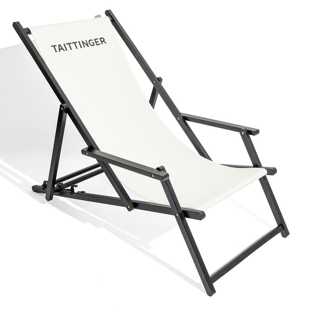 Taittinger Champagner Liegestuhl Strandstuhl Liege Loungestuhl Buchenholz Weiß