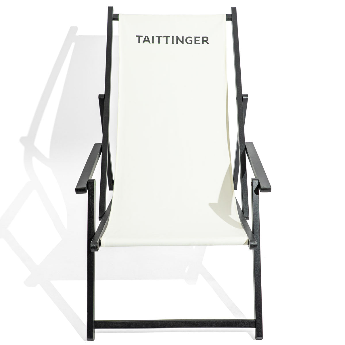 Taittinger Champagner Liegestuhl Strandstuhl Liege Loungestuhl Buchenholz Weiß – Ansicht 2
