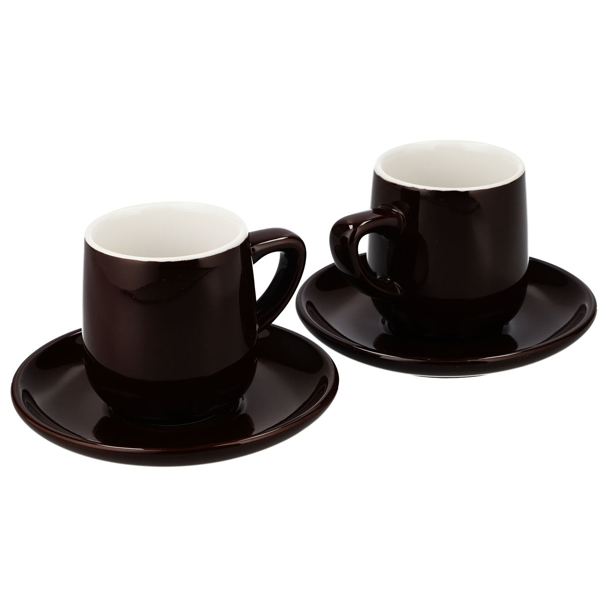 Tchibo Kaffee Glas Keramik 2er Set Espresso Tassen mit Untertasse braun