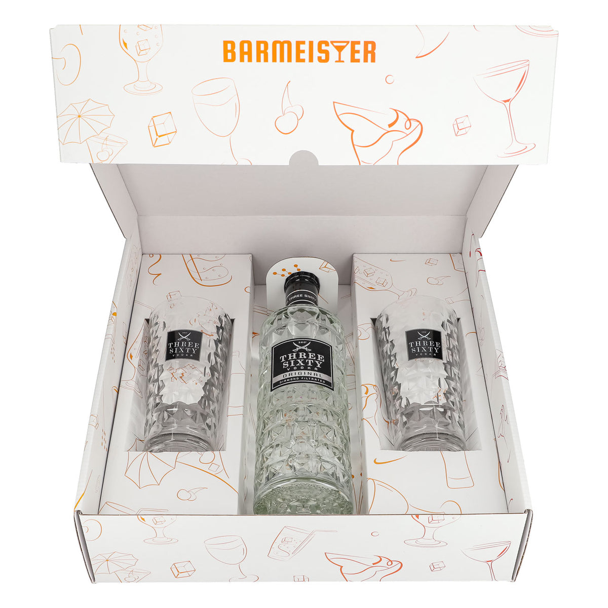 Three Sixty Vodka Geschenkset 0,7l 37,5% + Longdrinkglas I Weiß – Ansicht 2