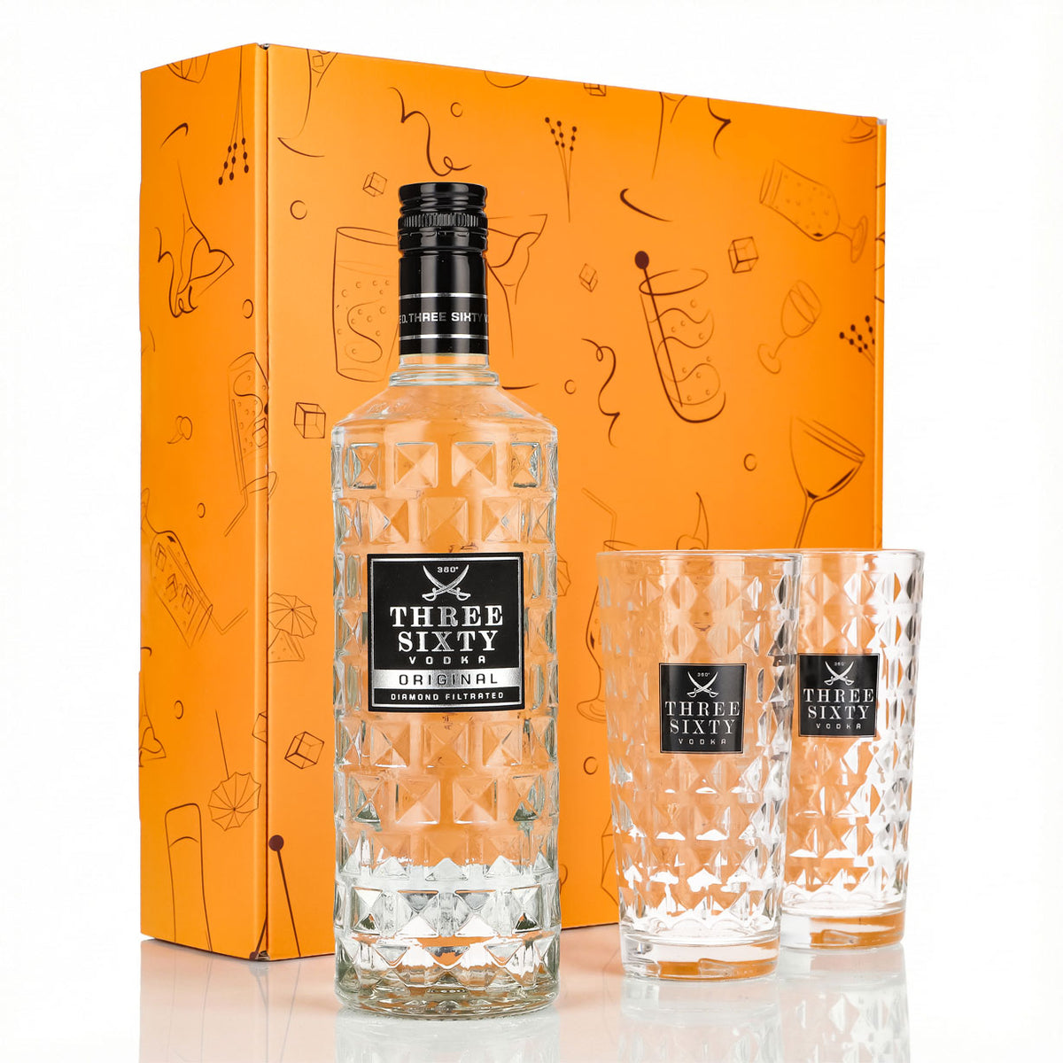 Three Sixty Vodka Geschenkset 0,7l 37,5% + Longdrinkglas I Orange