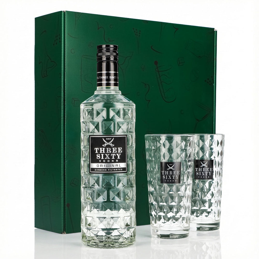 Three Sixty Vodka Geschenkset 0,7l 37,5% + Longdrinkglas I Grün