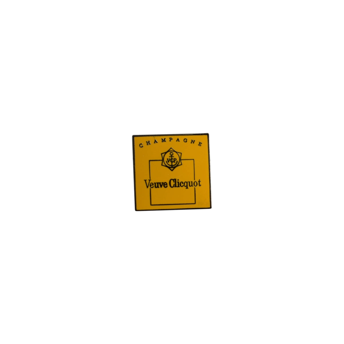Veuve Clicquot Champagner Anstecker Metall Quadrat Orange Klein Schriftzug