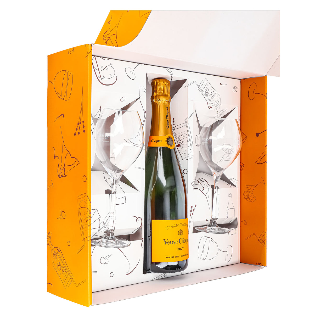 Veuve Clicquot Champagner Geschenkset 0,75l 12,5% + Flöte 0,1l bauchig I Orange – Ansicht 5
