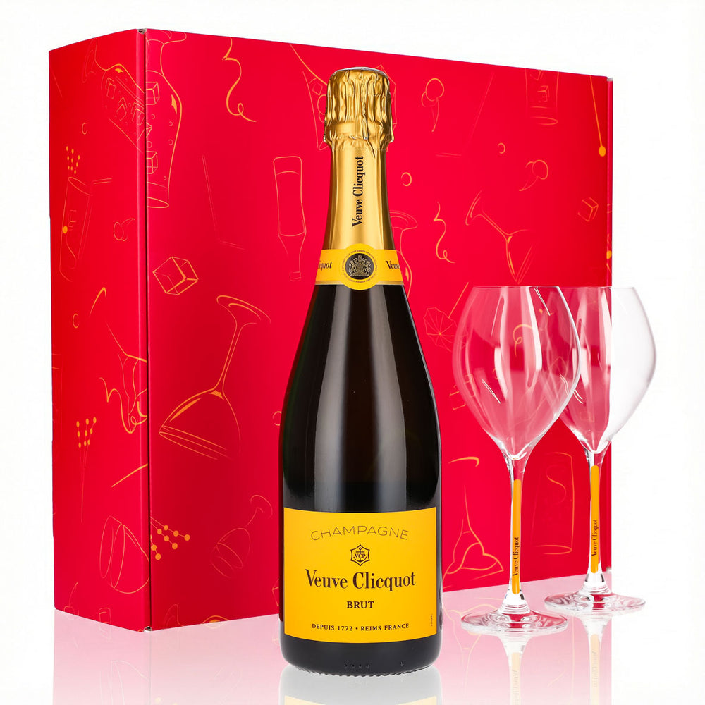 Veuve Clicquot Champagner Geschenkset 0,75l 12,5% + Flöte 0,1l gelber Stiel I Pink