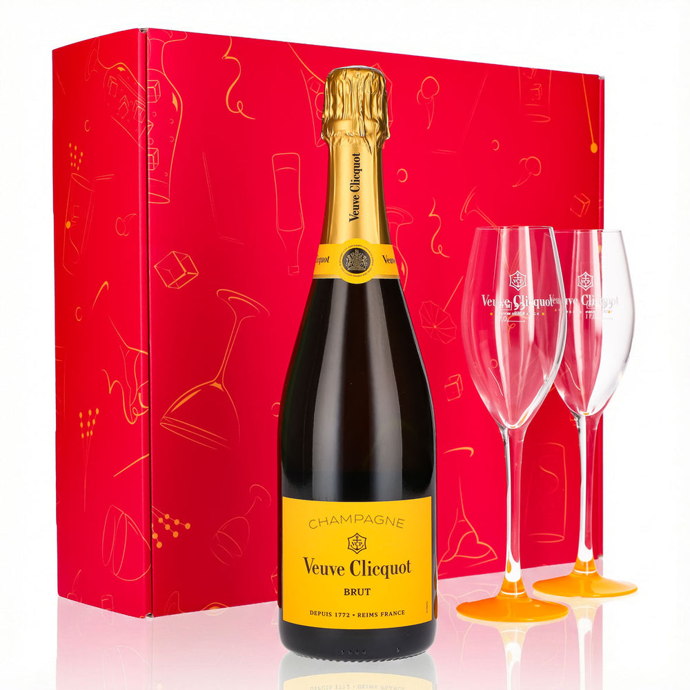 Veuve Clicquot Champagner Geschenkset 0,75l 12,5% + Flöte 0,1l gelber Fuß I Pink