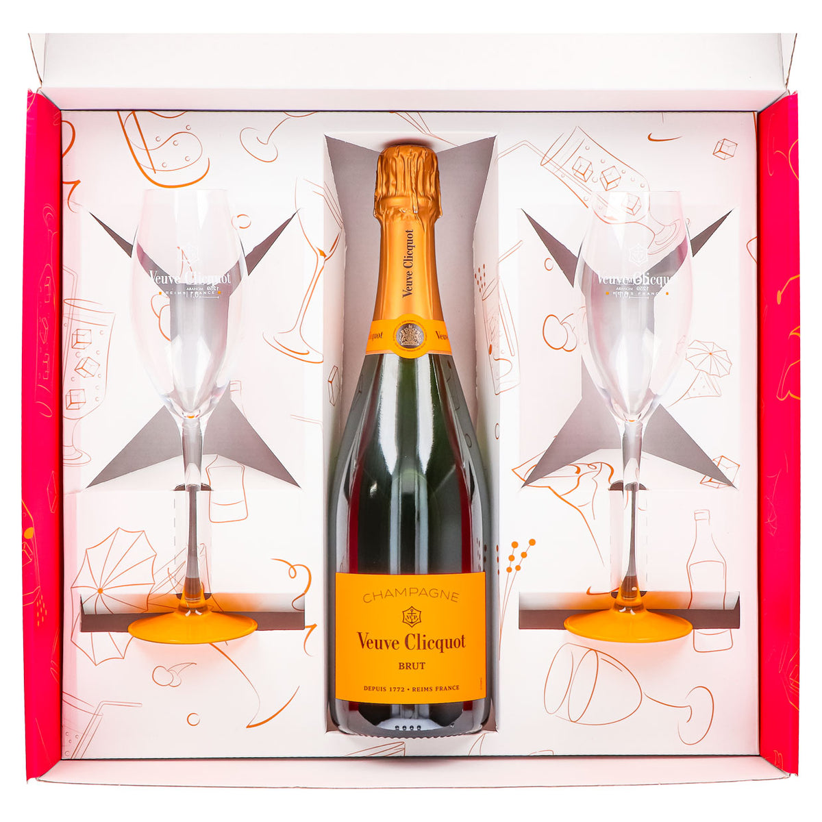 Veuve Clicquot Champagner Geschenkset 0,75l 12,5% + Flöte 0,1l gelber Fuß I Pink – Ansicht 4