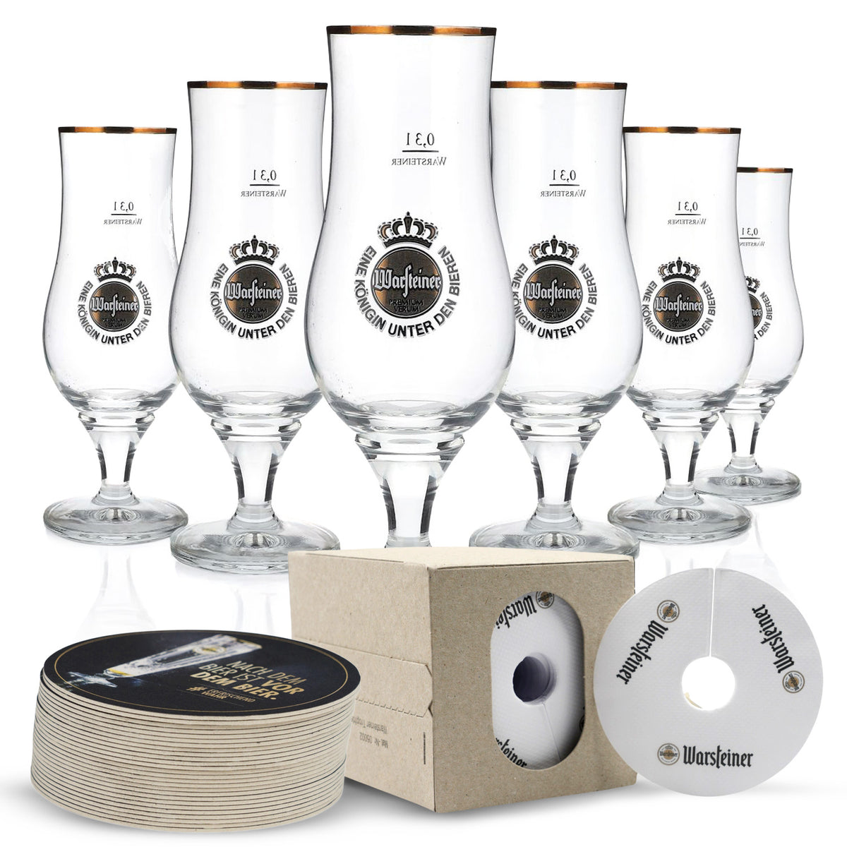 Warsteiner Bier Bundle Bar Set I aus 6x Pokalgläser 100x Bierdeckel 1000x Tropf