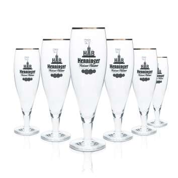 6x Henninger Bier Glas 0,4l Pokal Tulpe Bronzerande...