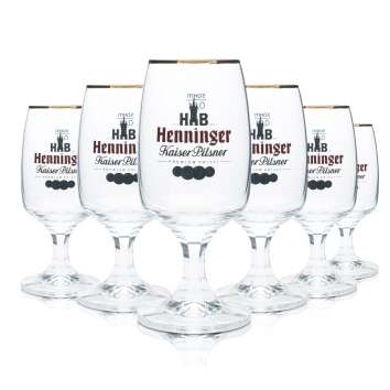 6x Henninger Bier Glas 0,3l Pokal Tulpe Bronzerand...