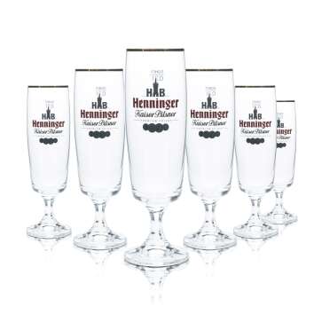 6x Henninger Bier Glas 0,3l Tulpe Pokal Bronzerand...