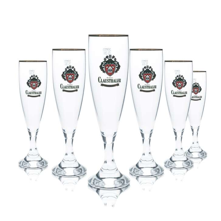 6x Clausthaler Bier Glas 0,3l Pokal Tulpe Goldrand Gläser Alkoholfrei Gastro Bar