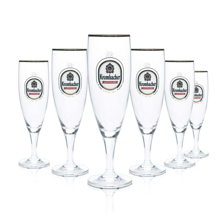6x Krombacher Bier Glas 0,2l Pokal Tulpe Goldrand Alkoholfrei Gläser Gastro Bar