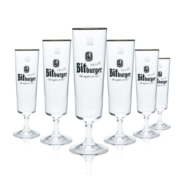 6x Bitburger Bier Glas 0,2l Pokal Tulpe Goldrand Gläser Brauerei Gastro Pils Bar