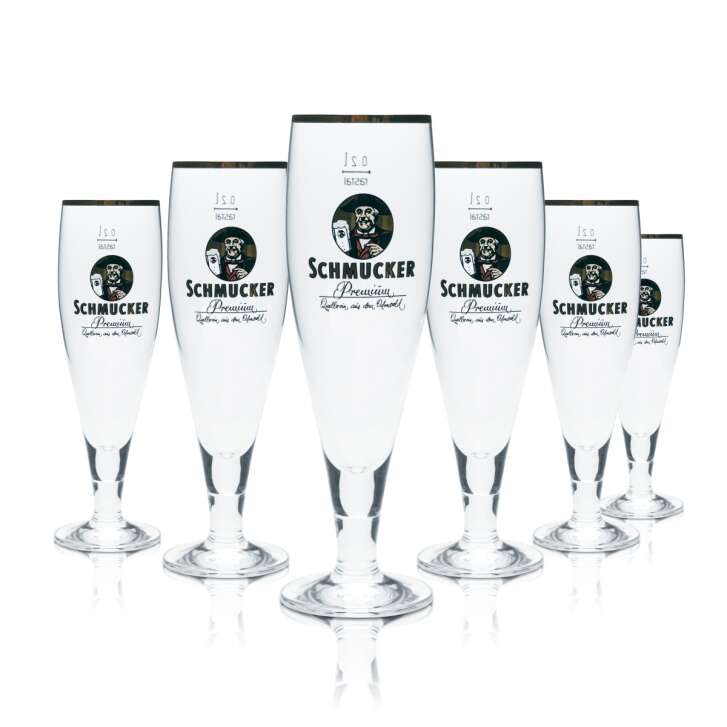6x Schmucker Bier Glas 0,2l Pokal Tulpe Goldrand Premium Pils Gläser Gastro Bar