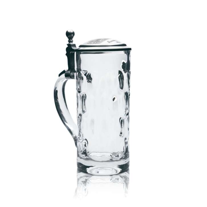 Hacker Pschorr Glas 0,5l Bierkrug Humpen Sommerkeller 1823 Zinndeckel Zertifikat