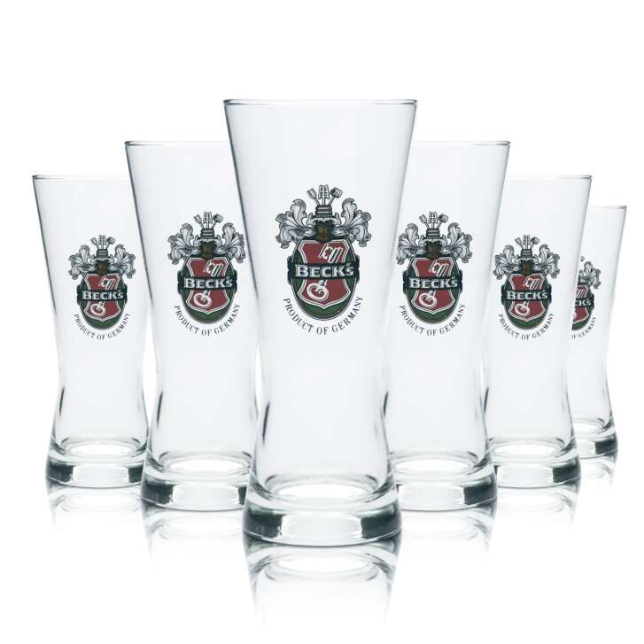 6x Becks Glas 0,2l Bier Becher Pokal Tulpe Cup Gläser Brauerei Beer Pils Kneipe