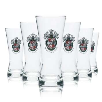 6x Becks Glas 0,2l Bier Becher Pokal Tulpe Cup...