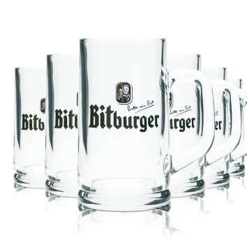 6x Bitburger Glas 0,25l Bier Krug Humpen Seidel Pils...