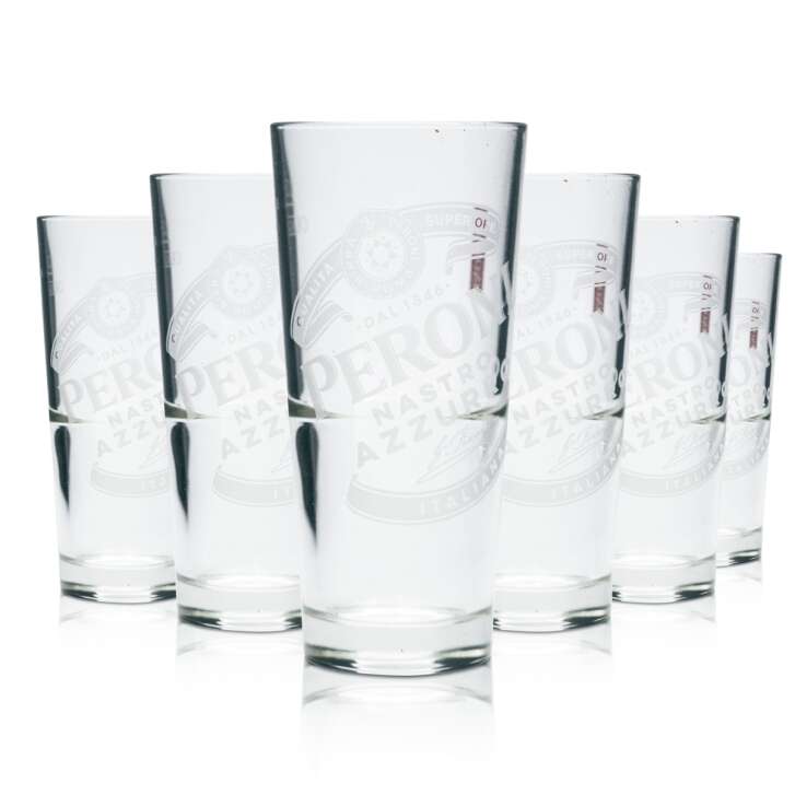 6x Peroni Glas 0,25l Bier Becher Pokal Tumbler Gläser Italy Nastro Azzuro Eiche