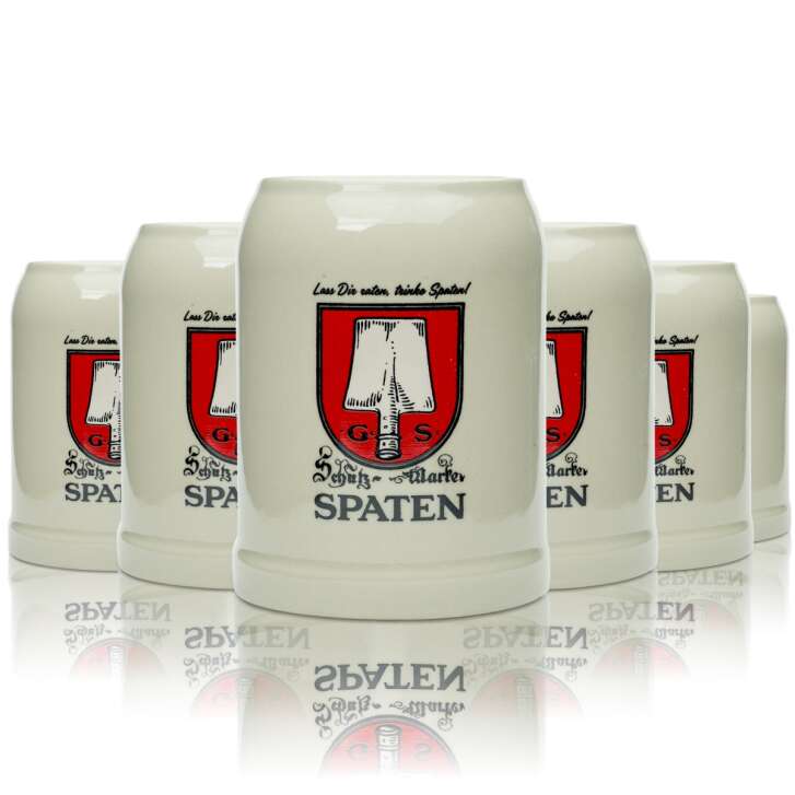 6x Spaten Bier Krug 0,5l Tonkrug Keramik Steingut Glas Brauerei Seidel Humpen