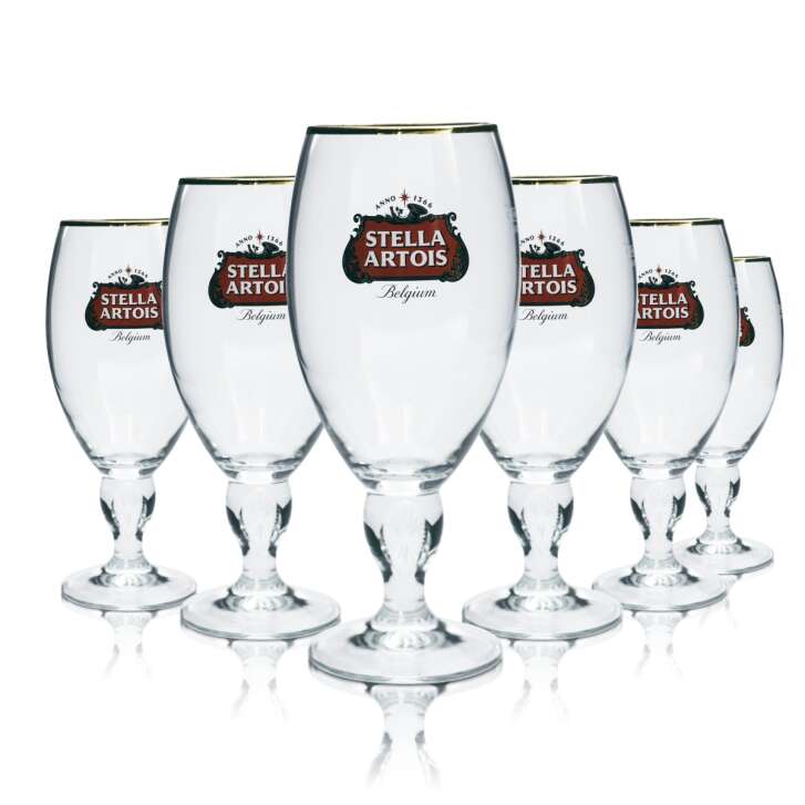 6x Stella Artois Bier Glas 0,5l Pokal Cup Tulpe Goldrand Designstiel Gläser Beer