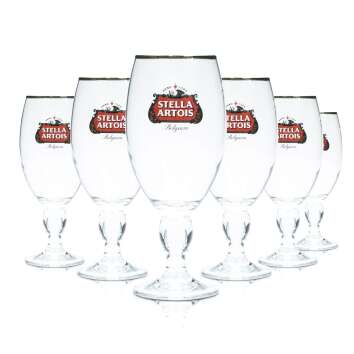 6x Stella Artois Bier Glas 0,33l Pokal Tulpe Cup Goldrand...