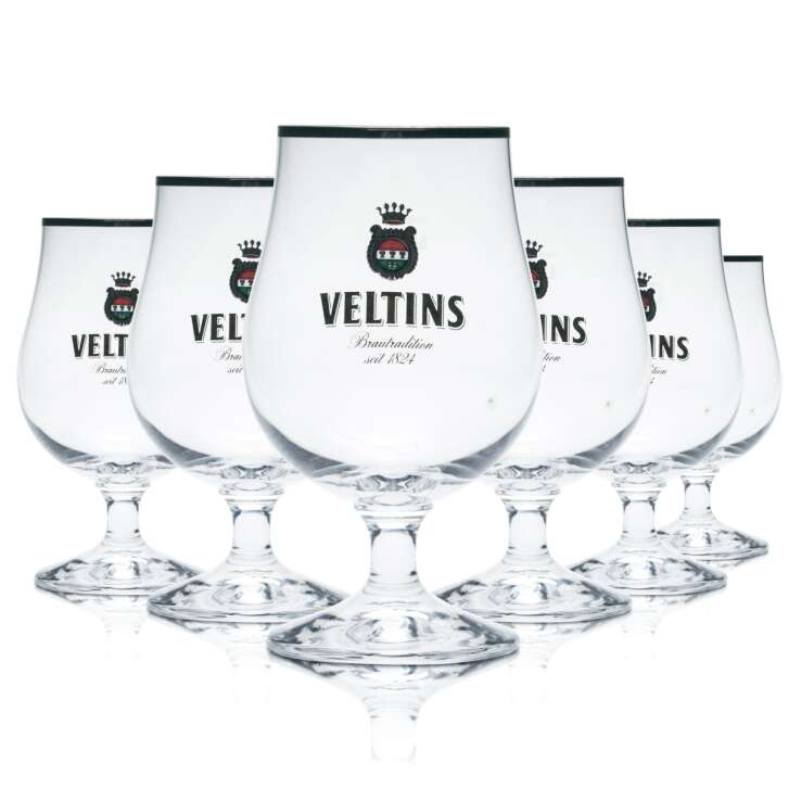 6x Veltins Glas 0,3l Bier Gläser Tulpe Pokal Schwenker Goldrand Eich Gastro Pils