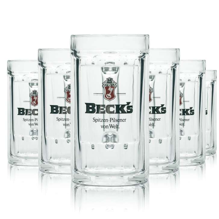 6x Becks Glas 0,4l Bier Krug Kontur Pilsener Gläser Brauerei Unfiltered Gastro