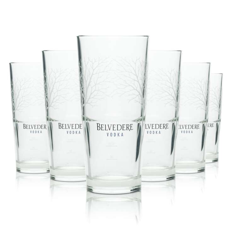 6x Belvedere Vodka Glas Longdrink Bäume Logo Cocktail Gläser Wodka Eiche