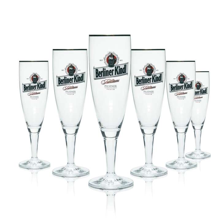 6x Berliner Kindl Glas 0,3l Bier Pokal Tulpe Gläser Goldrand Brauerei Pilsener