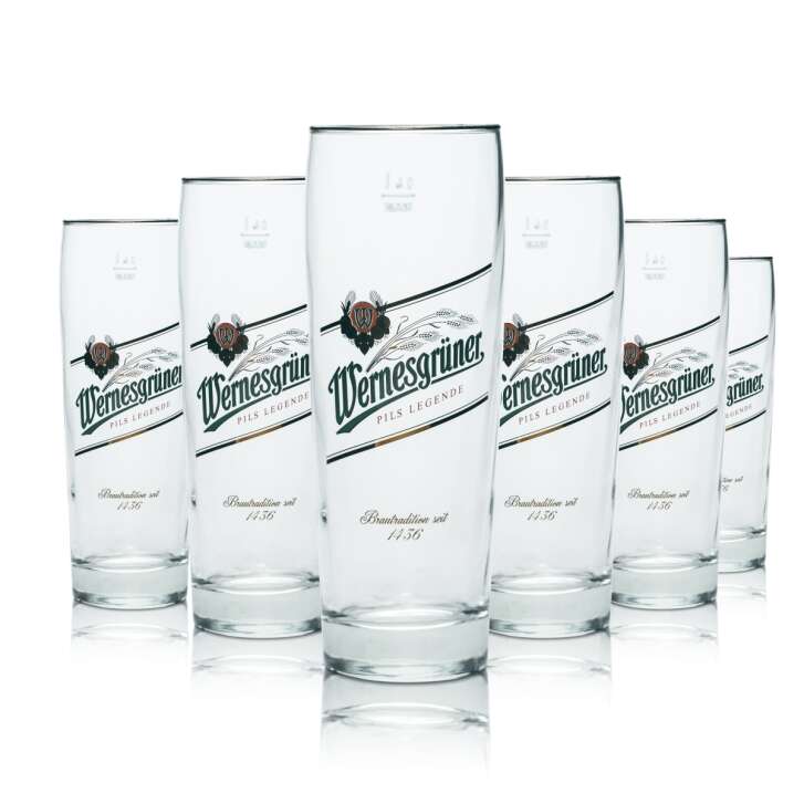 6x Wernesgrüner Glas 0,4l Becher Pokal Gläser Pilsener Brauerei Gastro Geeicht
