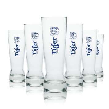6x Tiger Glas 0,4l Bier Pokal Gläser Singapore Aisan...