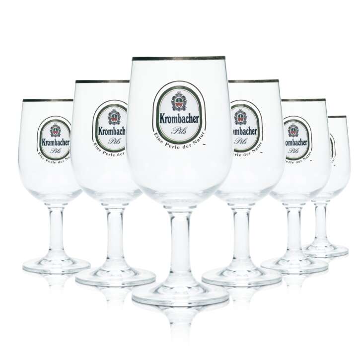 6x Krombacher Glas 0,3l Tulpe Gaston Pokal Goldrand Gläser Brauerei Pils Gastro